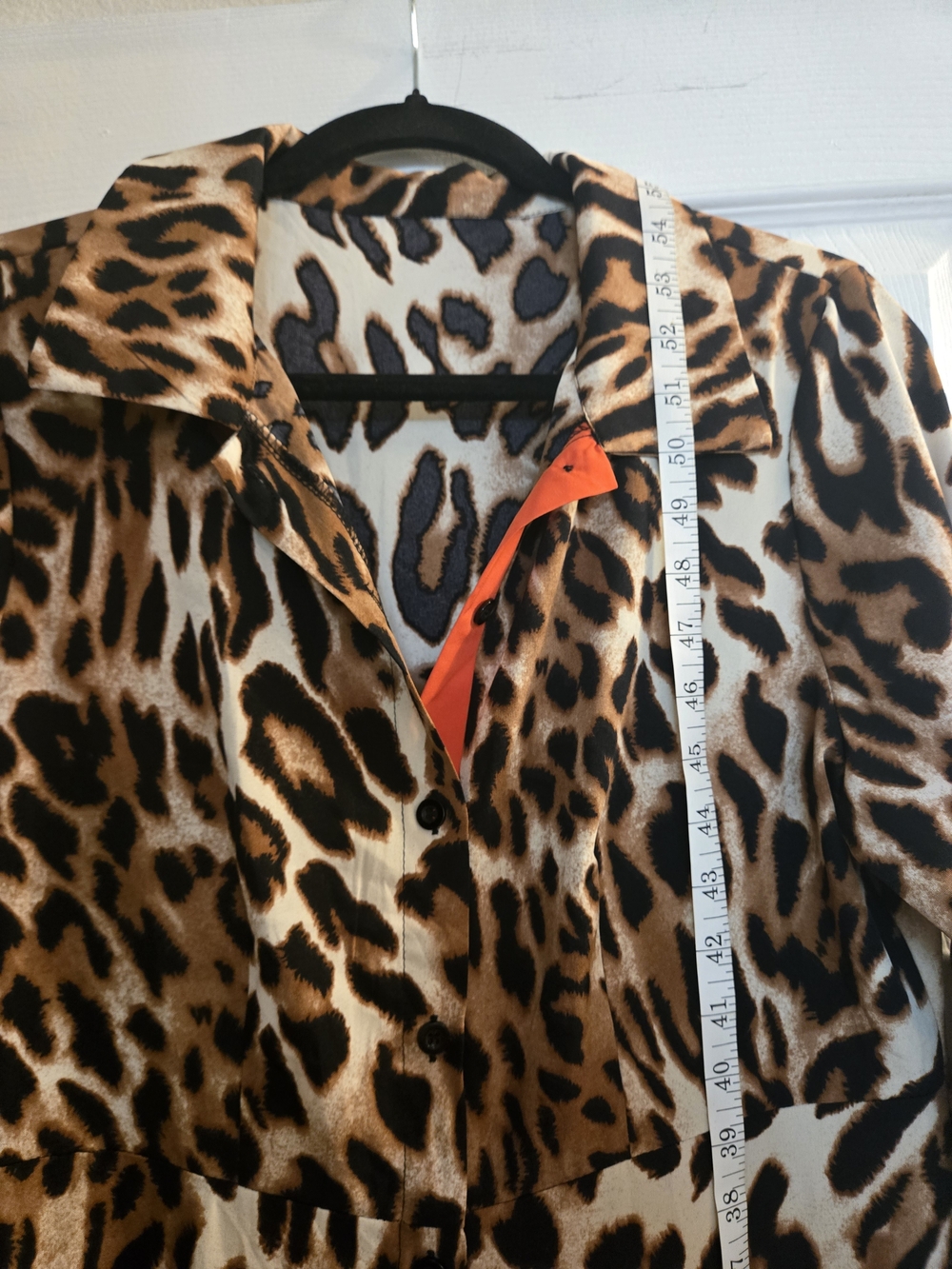 Lightweight Leopard Print Button-Down Duster with Bright Red Trim - Picture 4 of 7